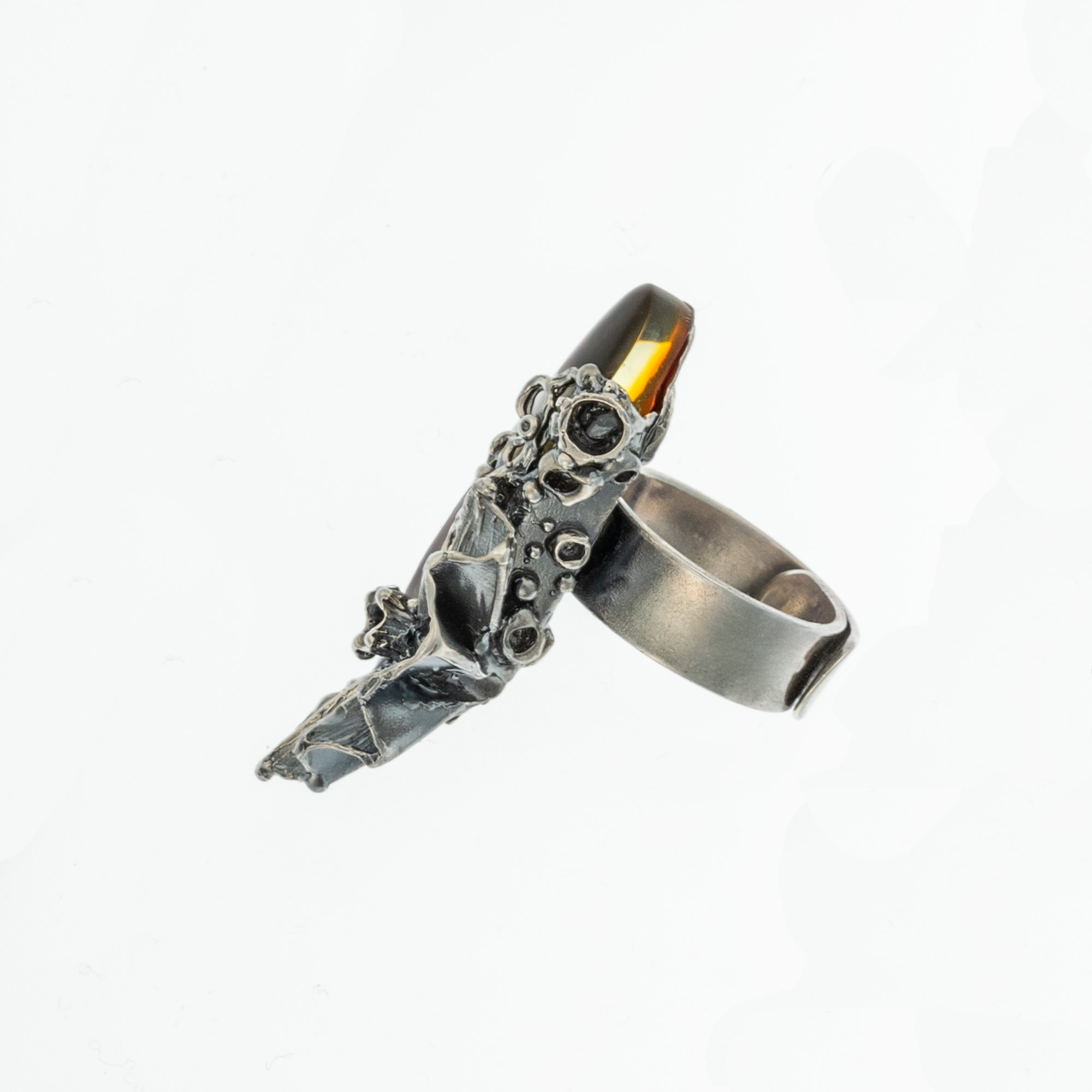 Sterling Silver and Baltic Amber Fan Ring 4